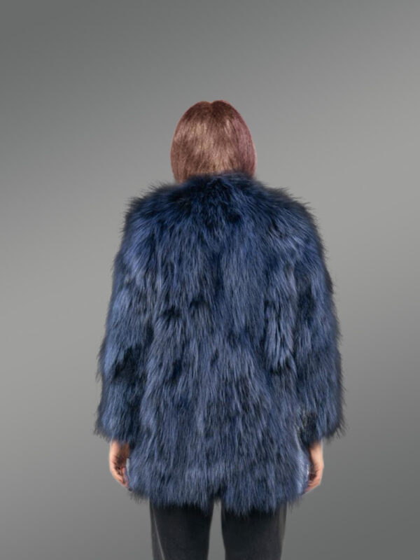 Womens Navy Raccoon Coat - Image 5