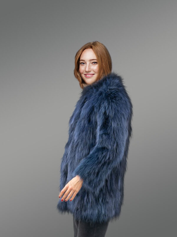 Womens Navy Raccoon Coat - Image 4