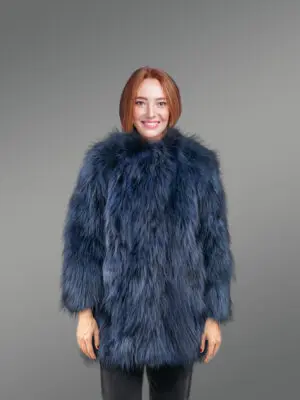 Womens Navy Raccoon Coat