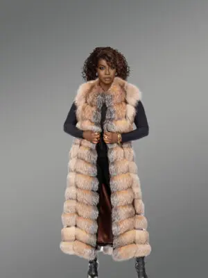 Crystal Fox Fur Vest with Parallel Design