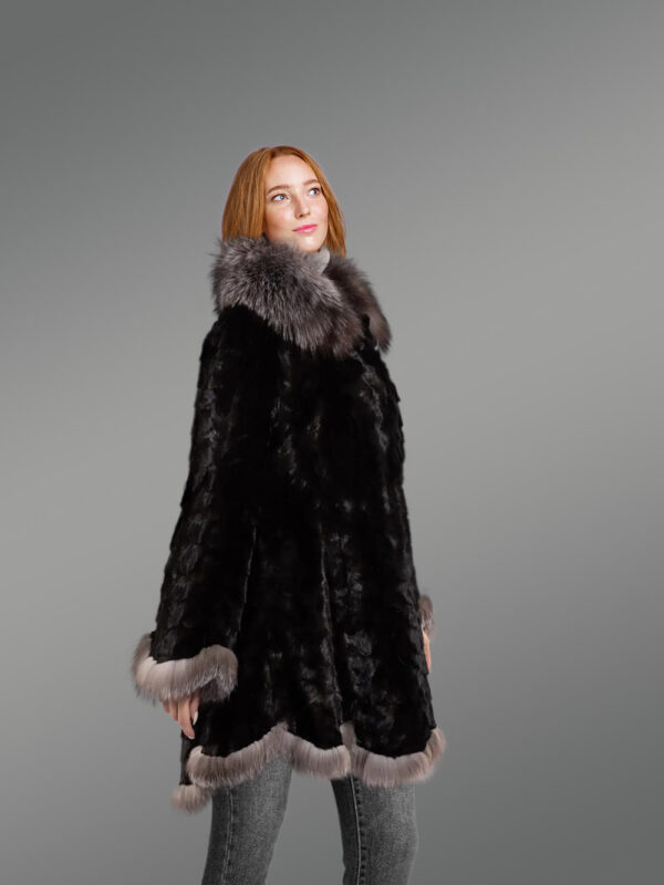 Women's Mink Swing Coat with Fox Fur Trims - Image 7