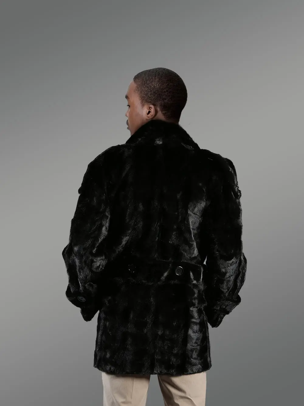 Mens Black Mink Pea Coat – Look Suave Effortlessly - Image 3