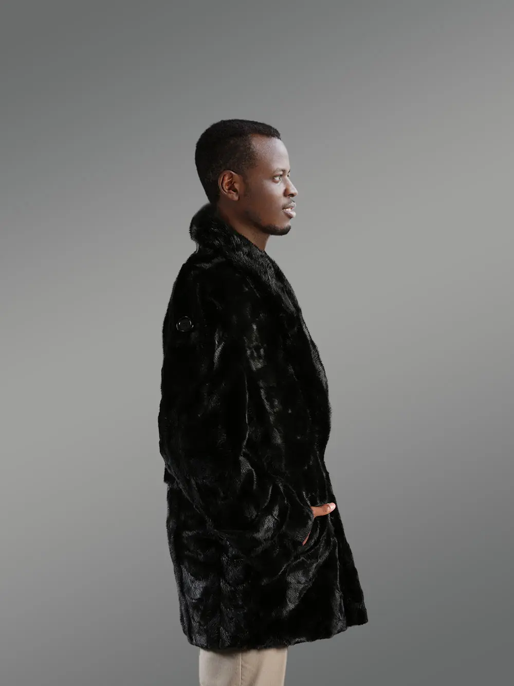Mens Black Mink Pea Coat – Look Suave Effortlessly - Image 2