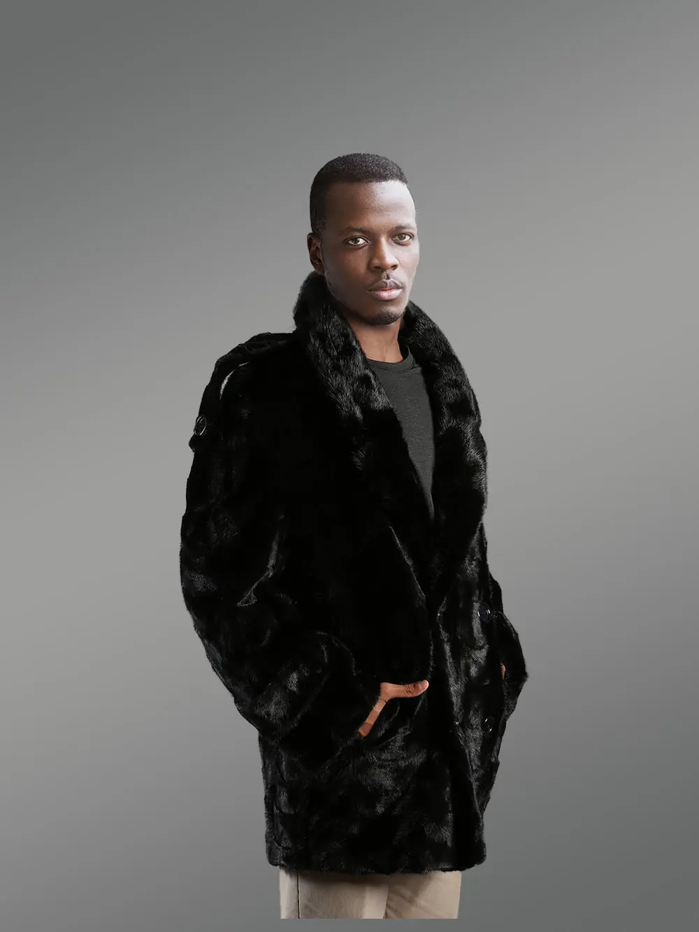Mens Black Mink Pea Coat – Look Suave Effortlessly