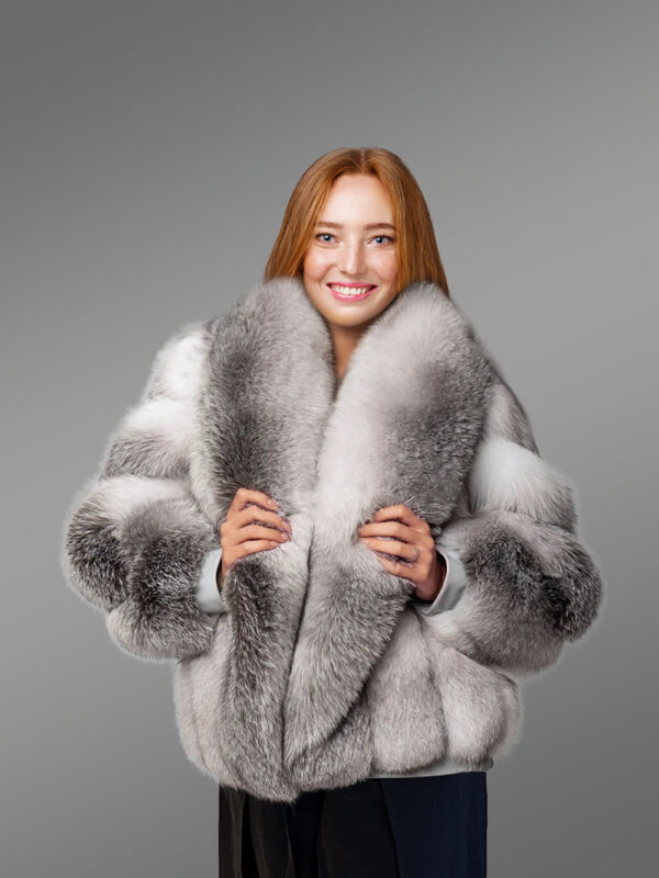 Blue Fox Short Coat with Long Lapel Collar - Image 2