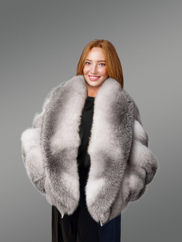 Blue Fox Short Coat with Long Lapel Collar