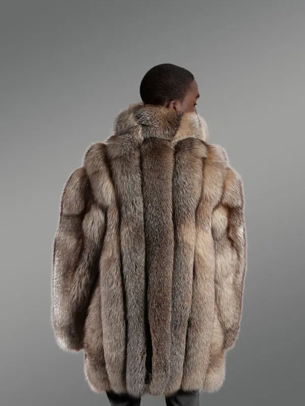 Crystal Fox Fur Coat with Vertical Pattern - Image 3