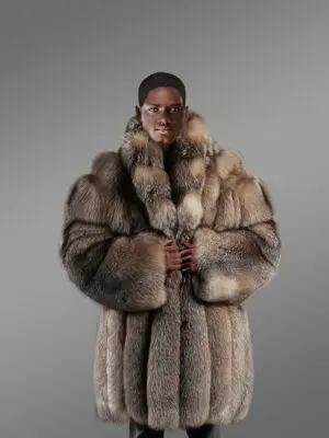 Crystal Fox Fur Coat with Vertical Pattern