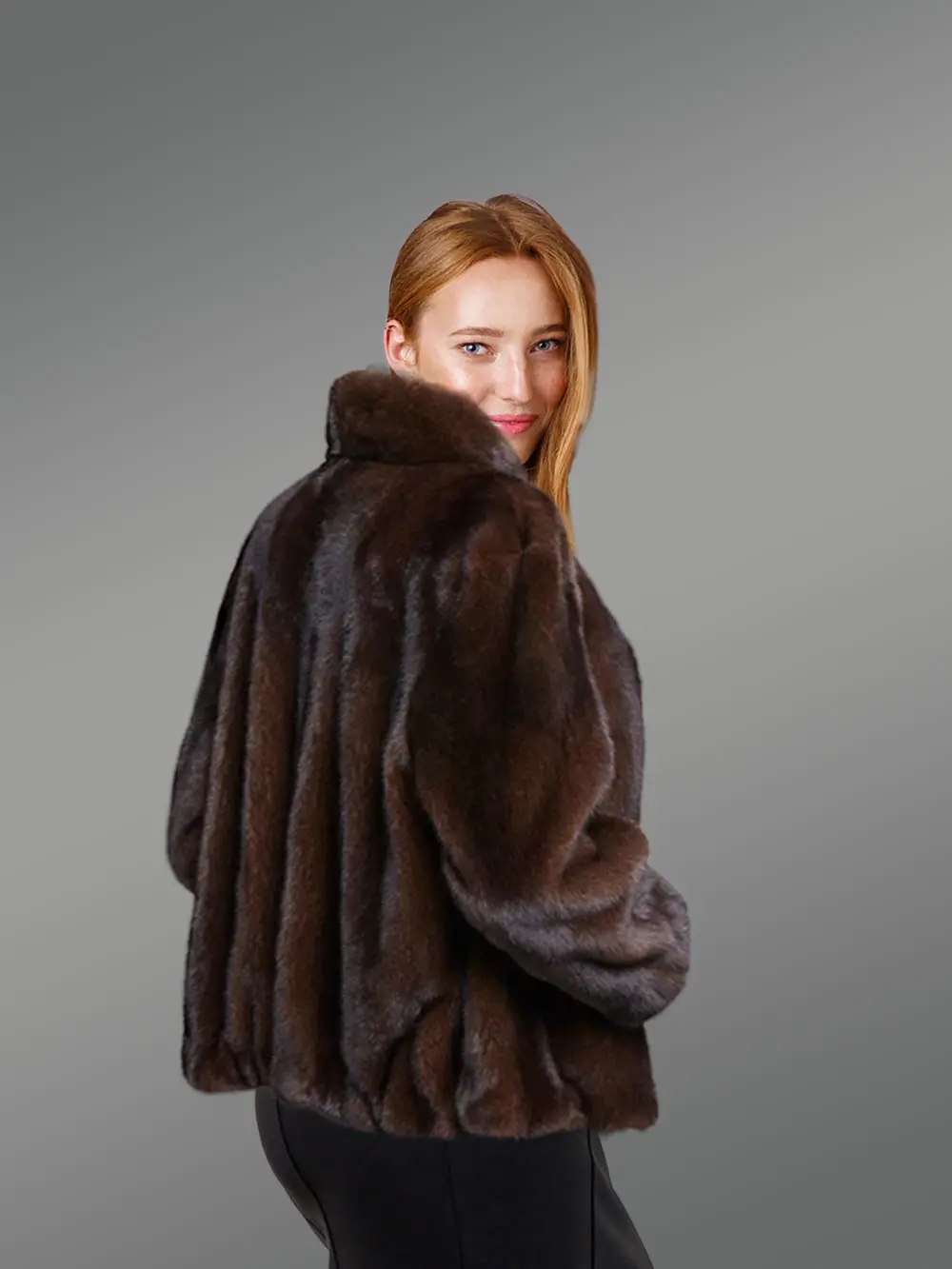 Full Skin Mink Fur Bomber Jacket with Sort Collar for Women - Image 4