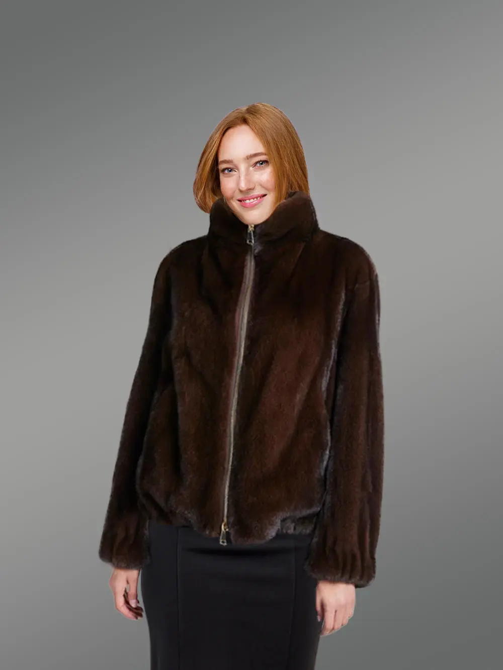 Full Skin Mink Fur Bomber Jacket with Sort Collar for Women - Image 2