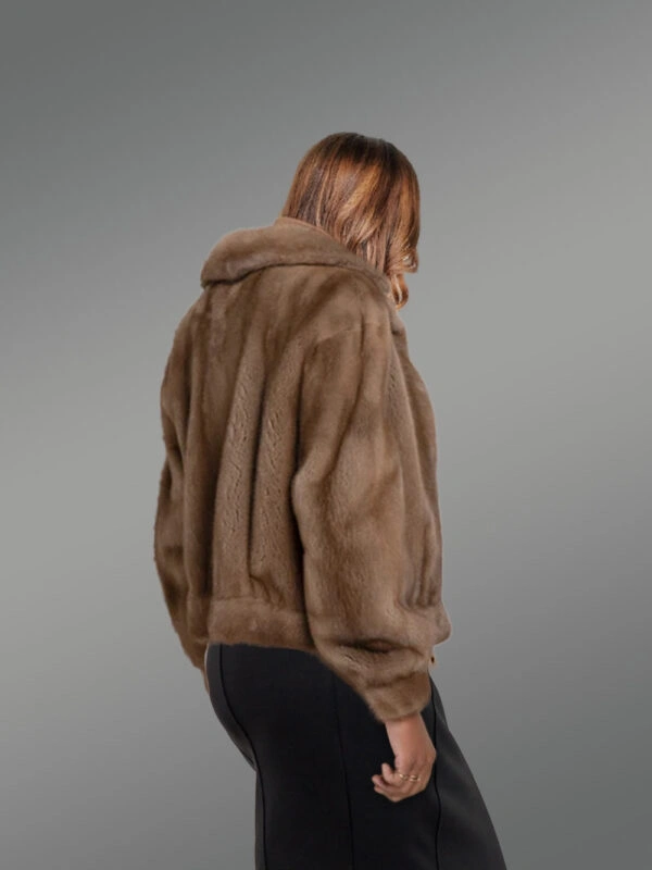Mink Fur Bomber Jacket with Belt for Women - Image 4