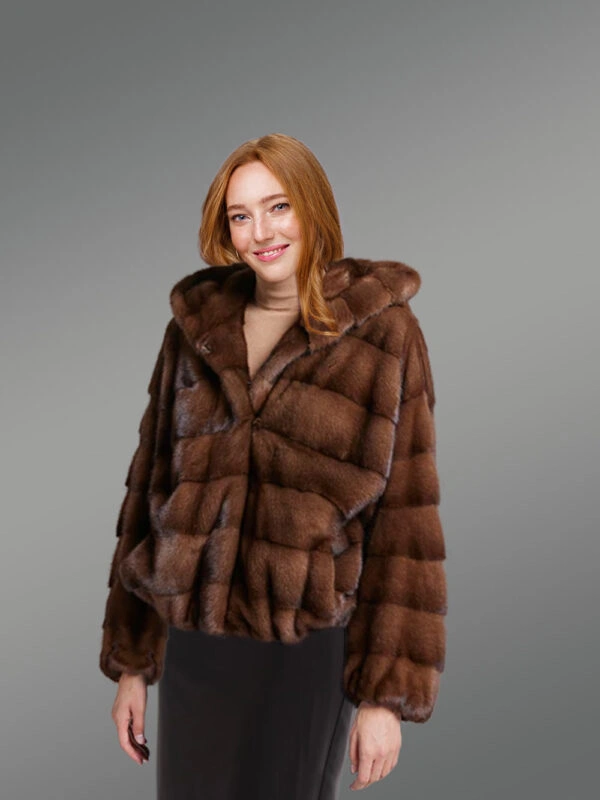 Women’s Mink Bomber with Horizontal Pattern - Image 2