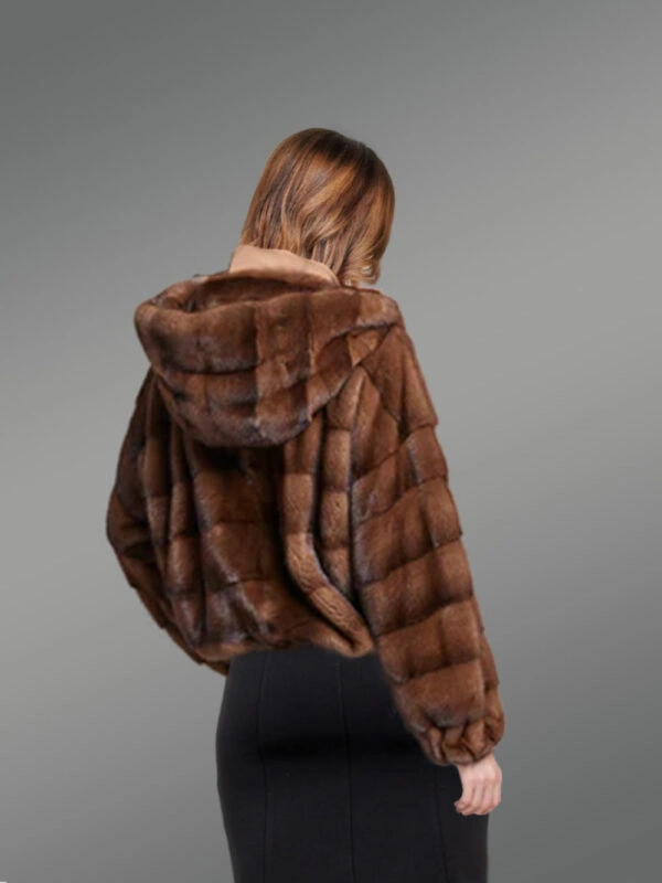 Women’s Mink Bomber with Horizontal Pattern - Image 4