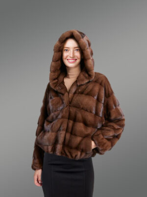 Women’s Mink Bomber with Horizontal Pattern