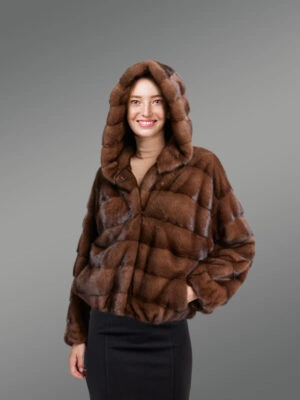 Women’s Mink Bomber with Horizontal Pattern