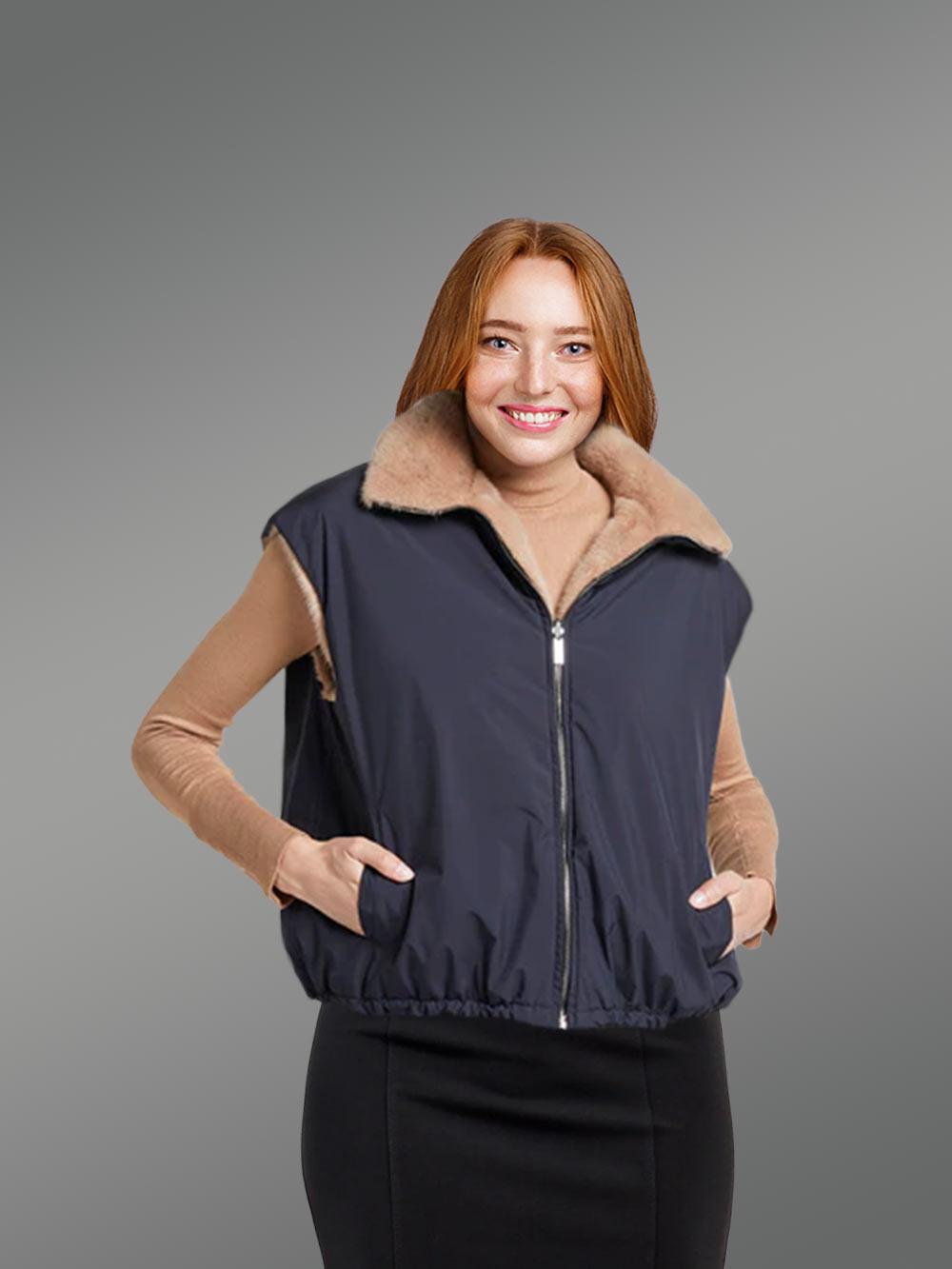 Womens Reversible Bomber Mink Vest – Enjoy Winter with High-Class Looks