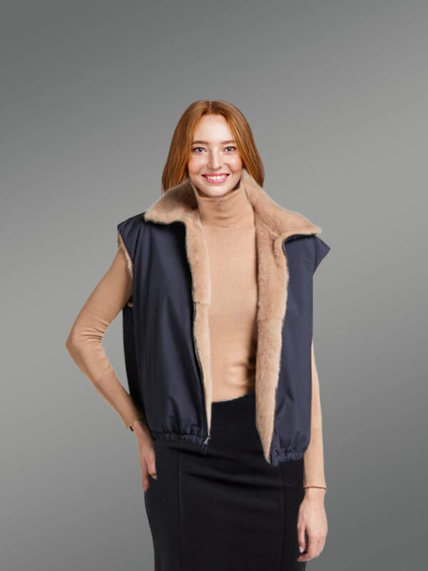 Womens Reversible Bomber Mink Vest – Enjoy Winter with High-Class Looks - Image 3