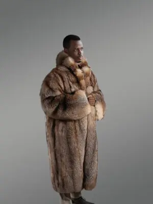 Mens Crystal Fox Trench Coat – Perfect Fusion of Elegance & Cozy Warmth