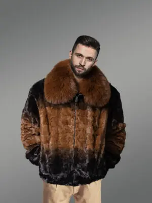 Mink Dual Tone Bomber with Fox Fur Collar