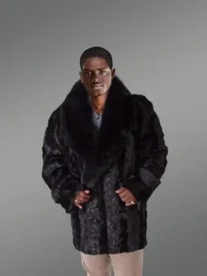 Mens Mink with Fox Fur Pea Coat – Perfect Fusion of Elegance & Comfort