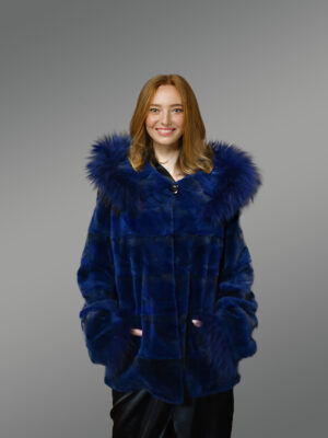 Womens Mink Blue Coat with Fox Fur brings Unparallel Charm and Warmth
