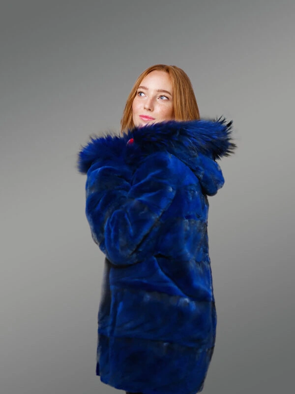 Womens Mink Blue Coat with Fox Fur brings Unparallel Charm and Warmth - Image 7