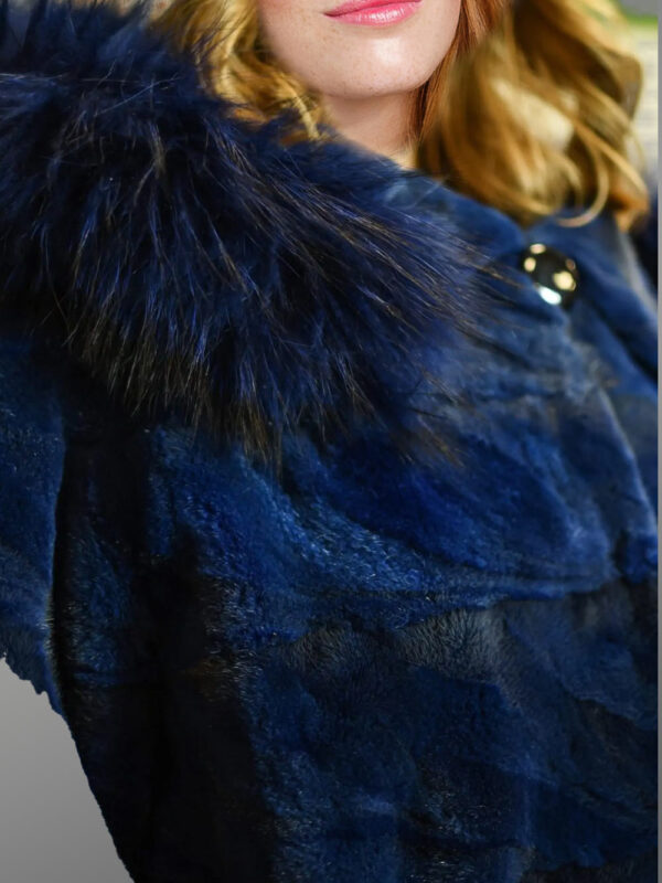 Womens Mink Blue Coat with Fox Fur brings Unparallel Charm and Warmth - Image 3