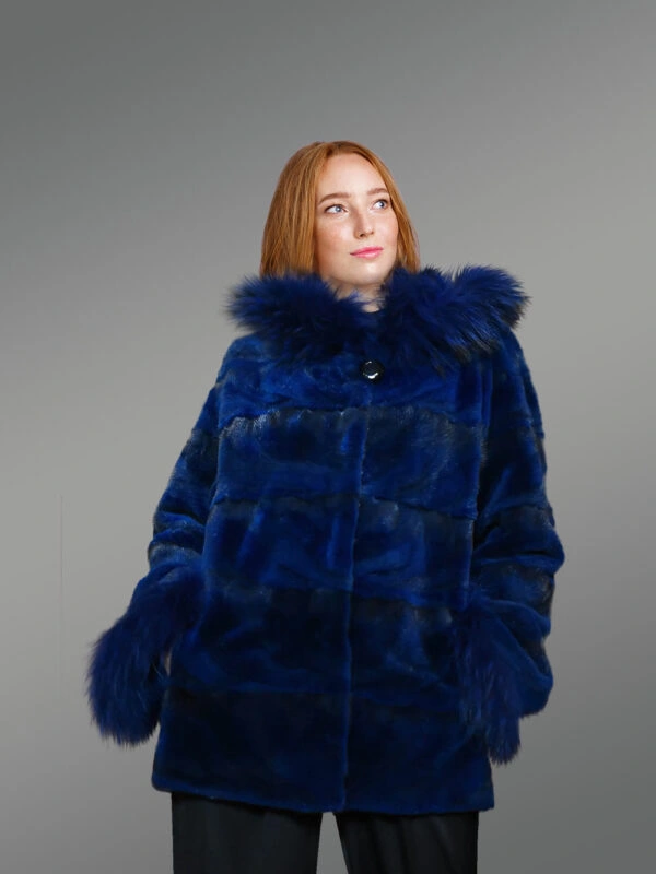 Womens Mink Blue Coat with Fox Fur brings Unparallel Charm and Warmth - Image 2