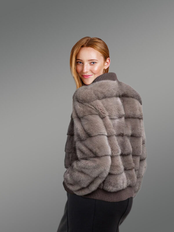 Blue Iris Mink Bomber Jacket for Women - Image 4