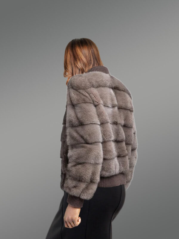 Blue Iris Mink Bomber Jacket for Women - Image 5