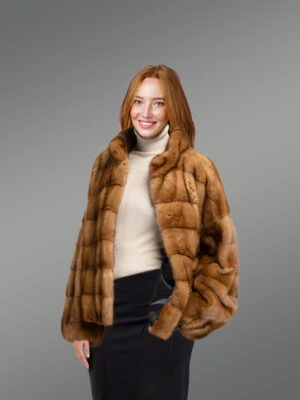 Women Turtle Neck Mink Bomber with Comfy Sleeves