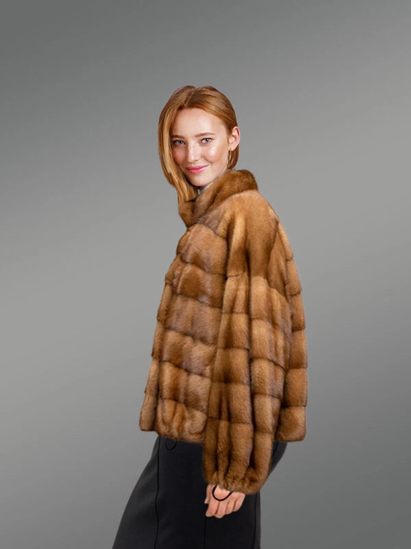 Women Turtle Neck Mink Bomber with Comfy Sleeves - Image 4