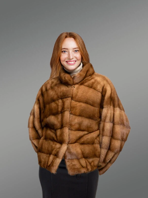 Women Turtle Neck Mink Bomber with Comfy Sleeves - Image 3