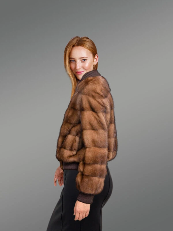 Women’s Baseball Mink Bomber Jacket - Image 2