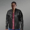 turtle neck leather jacket