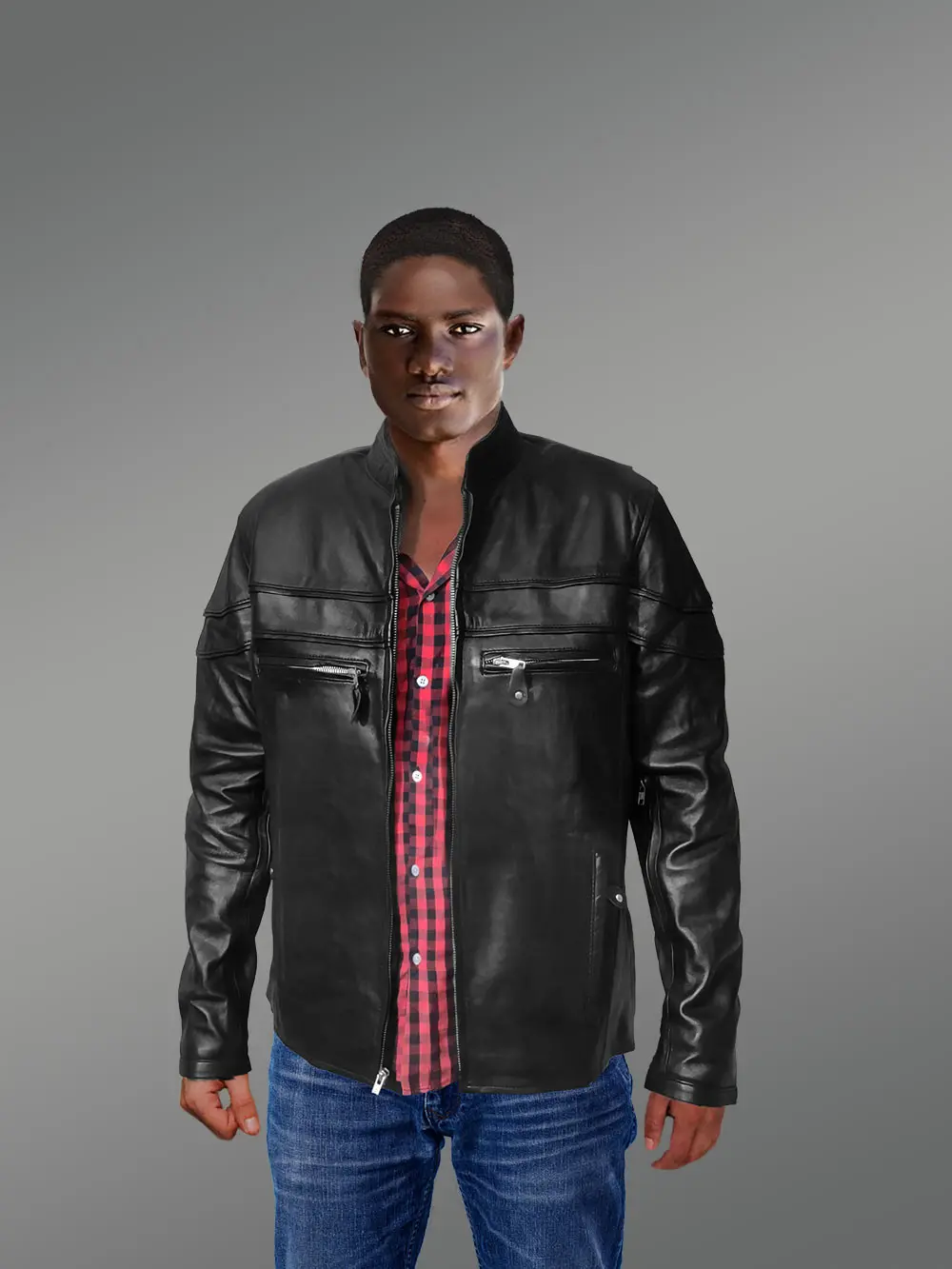 turtle neck leather jacket