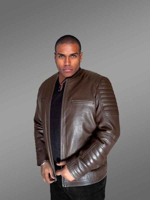 Brown Leather Jacket with Zippers Stylizing Men with Utmost Comfort - Image 7