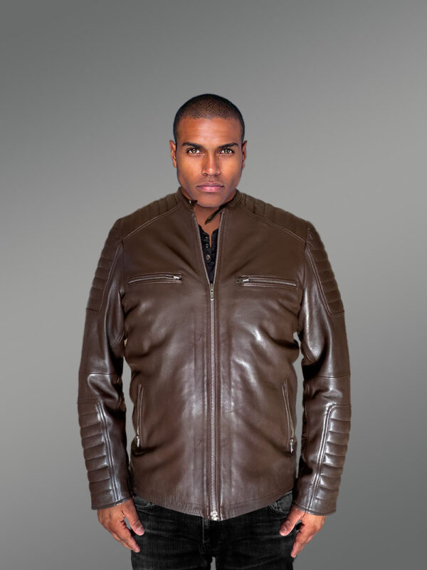 Brown Leather Jacket with Zippers Stylizing Men with Utmost Comfort - Image 5