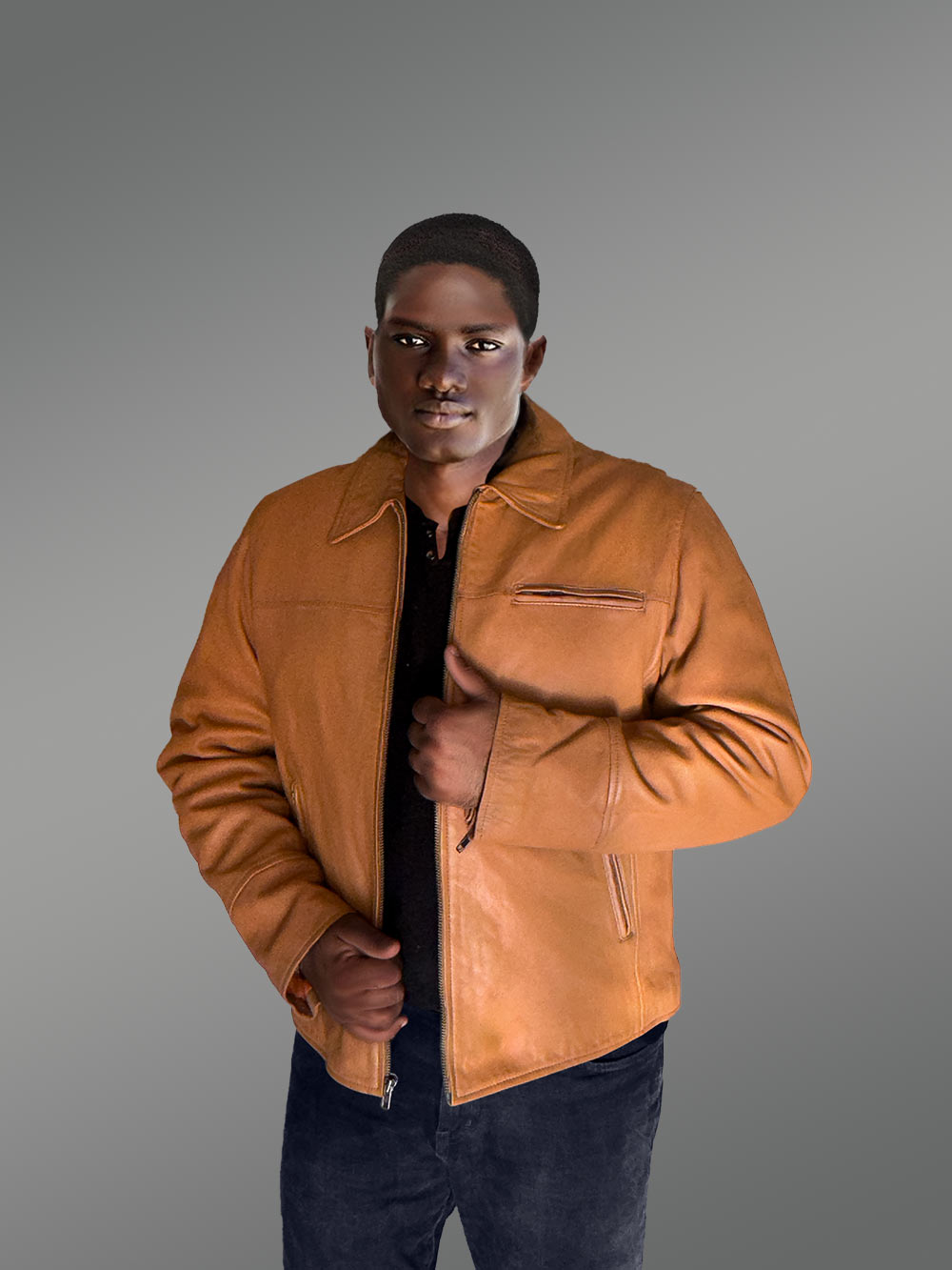 Tan leather jacket store