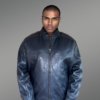 Mens baseball Leather Bomber Jacket in Navy