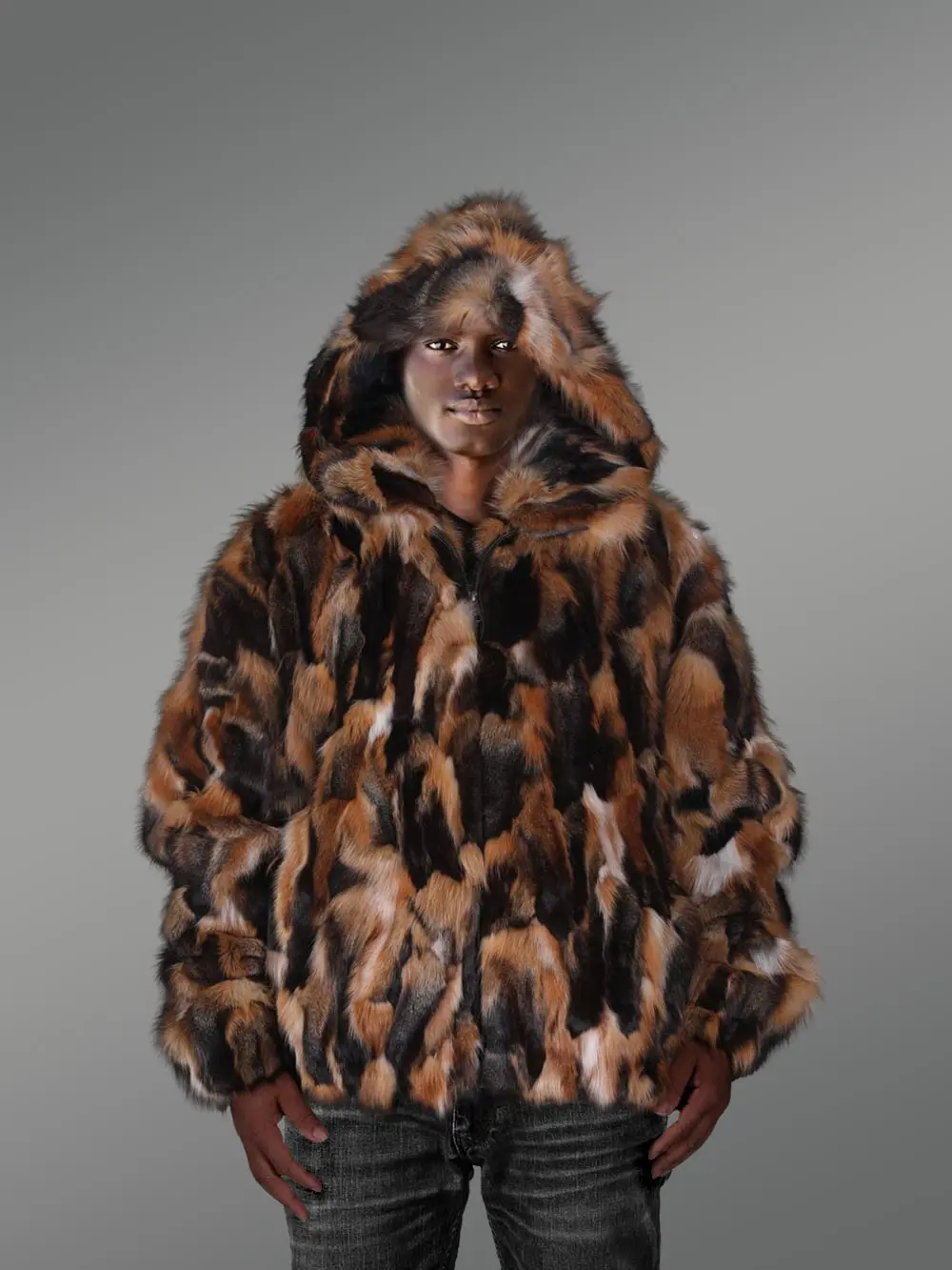 Multi Color Fox Fur Bomber Jacket – A Trendsetting Warm Garb - Image 3