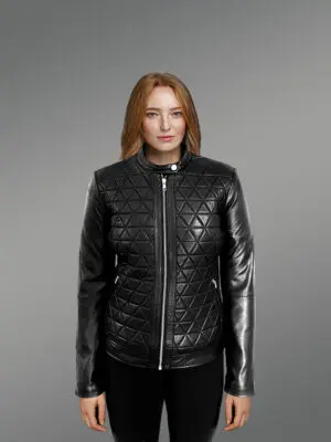 Women’s Leather Biker Jacket in Quilt