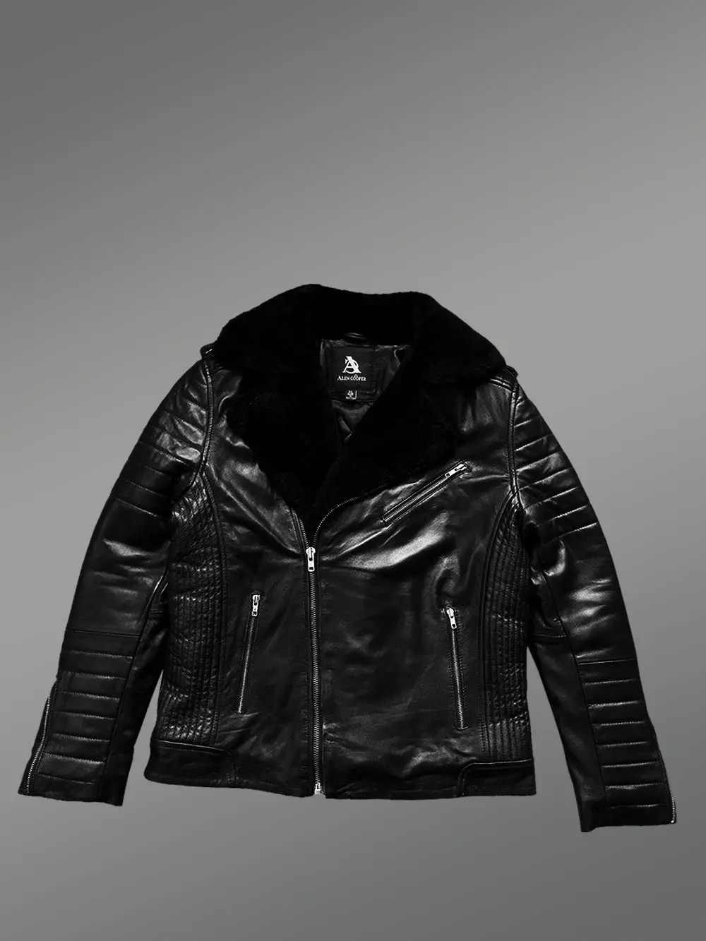 Men’s Biker Leather Jacket with Sheepskin Frontline - Image 2