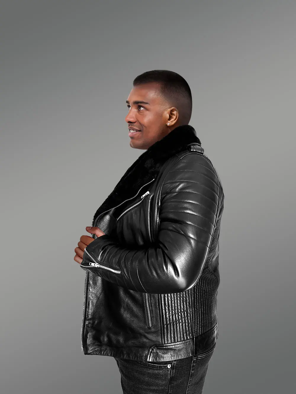 Men’s Biker Leather Jacket with Sheepskin Frontline - Image 11