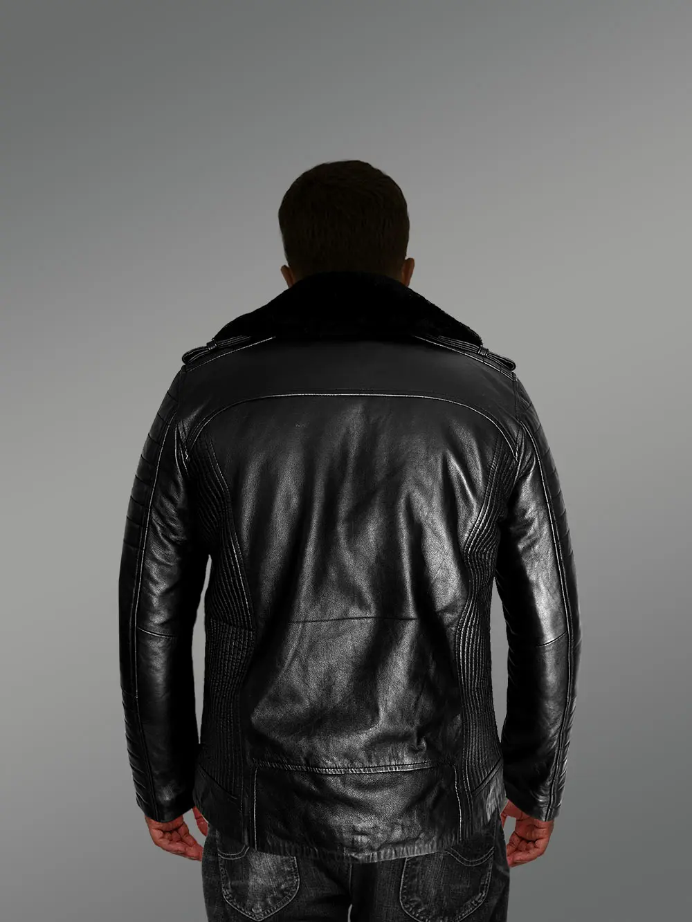 Men’s Biker Leather Jacket with Sheepskin Frontline - Image 7