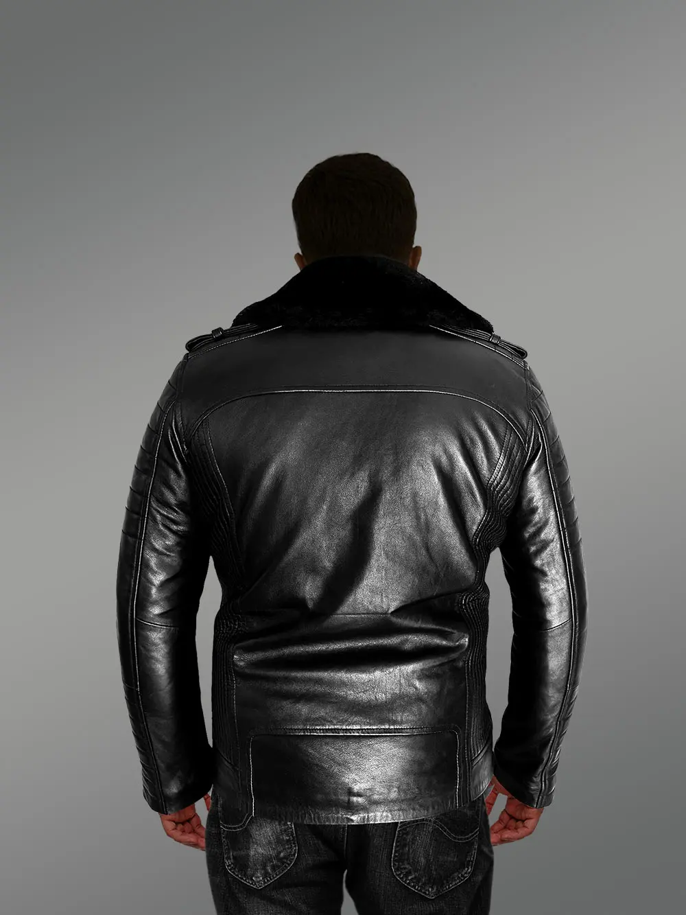 Men’s Biker Leather Jacket with Sheepskin Frontline - Image 9