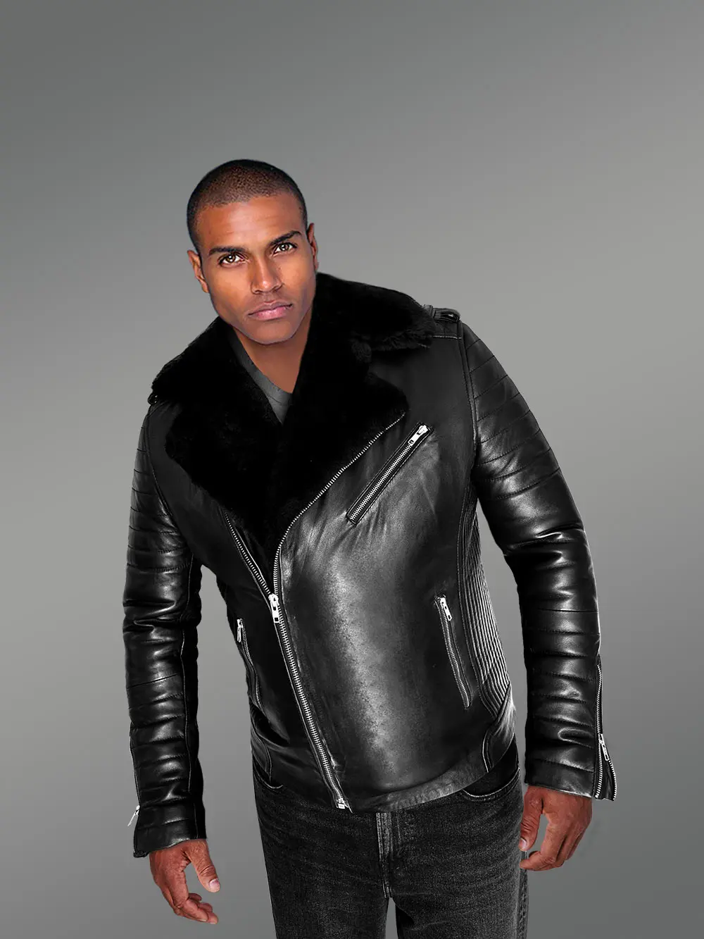 Men’s Biker Leather Jacket with Sheepskin Frontline - Image 10
