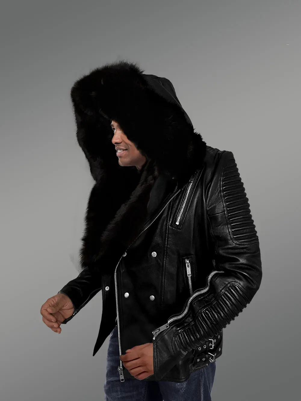 Mens Hooded Leather Biker Jacket with a Comfy Spectacular Look - Image 5