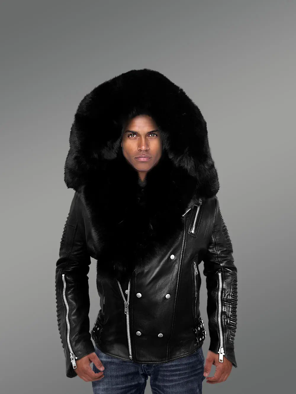 Mens Hooded Leather Biker Jacket with a Comfy Spectacular Look - Image 6