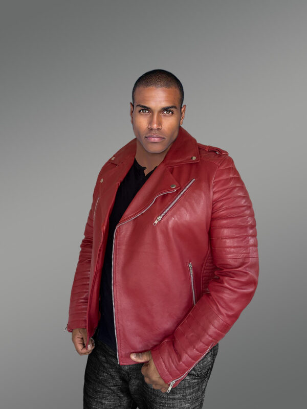 Mens Classic Leather Biker Jacket - Image 4